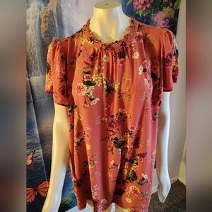 SOLD  beautiful floral spring short sleeve blouse top shirt women’s SZ 2 XXL 2X